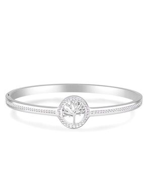 18K White Gold Plated Tree of Life CZ Bangle Bracelet NWOT